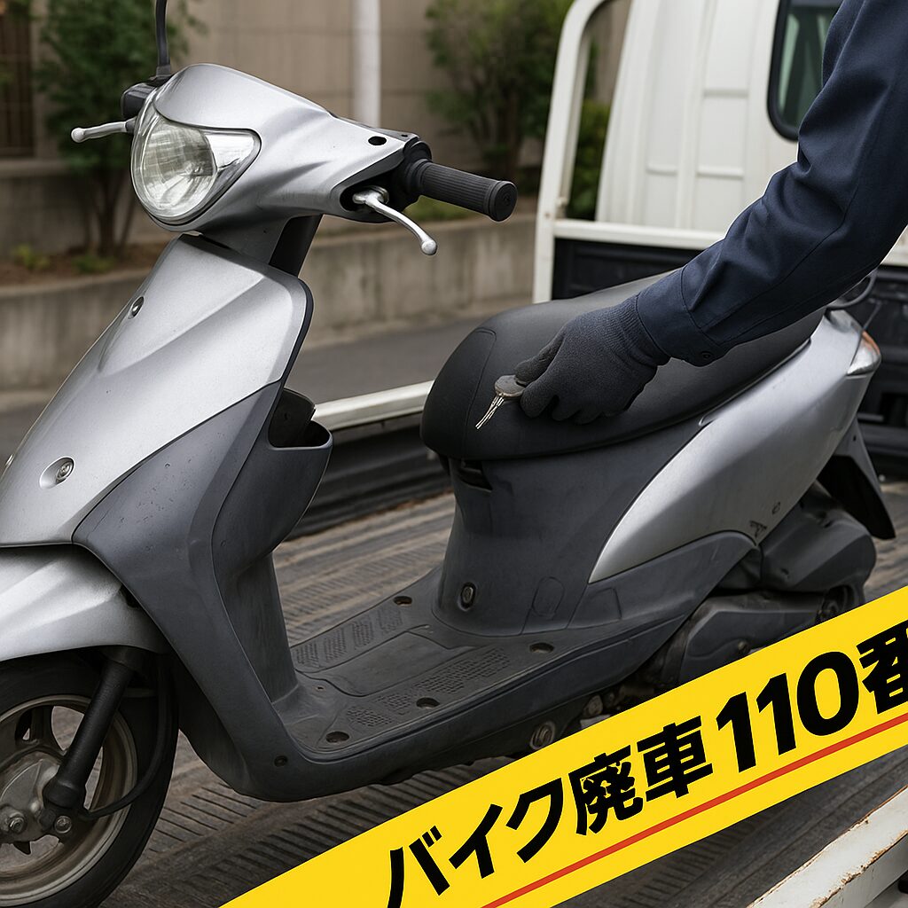 バイク廃車110番|足立区で無料処分依頼を受けた、鍵なし・書類なしの原付バイク、ジョグ