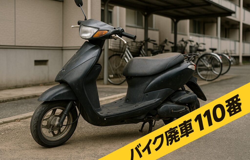 バイク廃車110番｜無料回収の依頼を受けた、駐輪場に長期間放置された原付バイク